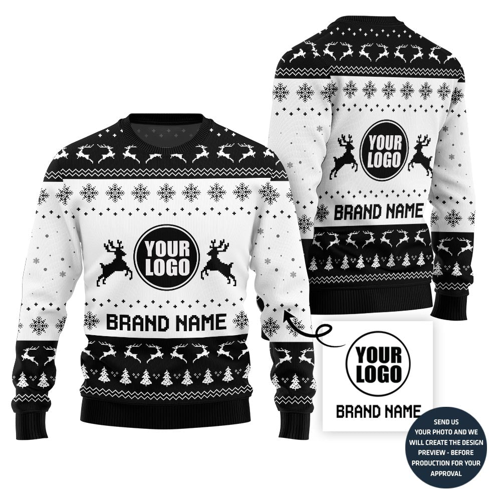 Custom Logo And Brand Name Reindeer Christmas Sweater