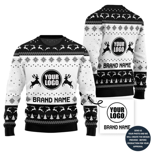 Custom Logo And Brand Name Reindeer Christmas Sweater