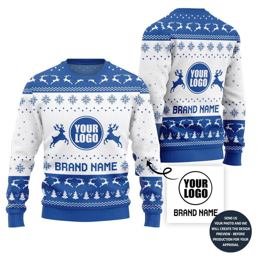 Custom Logo And Brand Name Reindeer Christmas Sweater