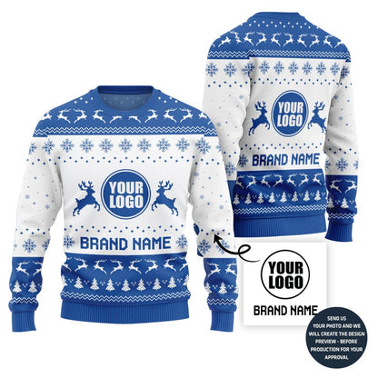 Custom Logo And Brand Name Reindeer Christmas Sweater