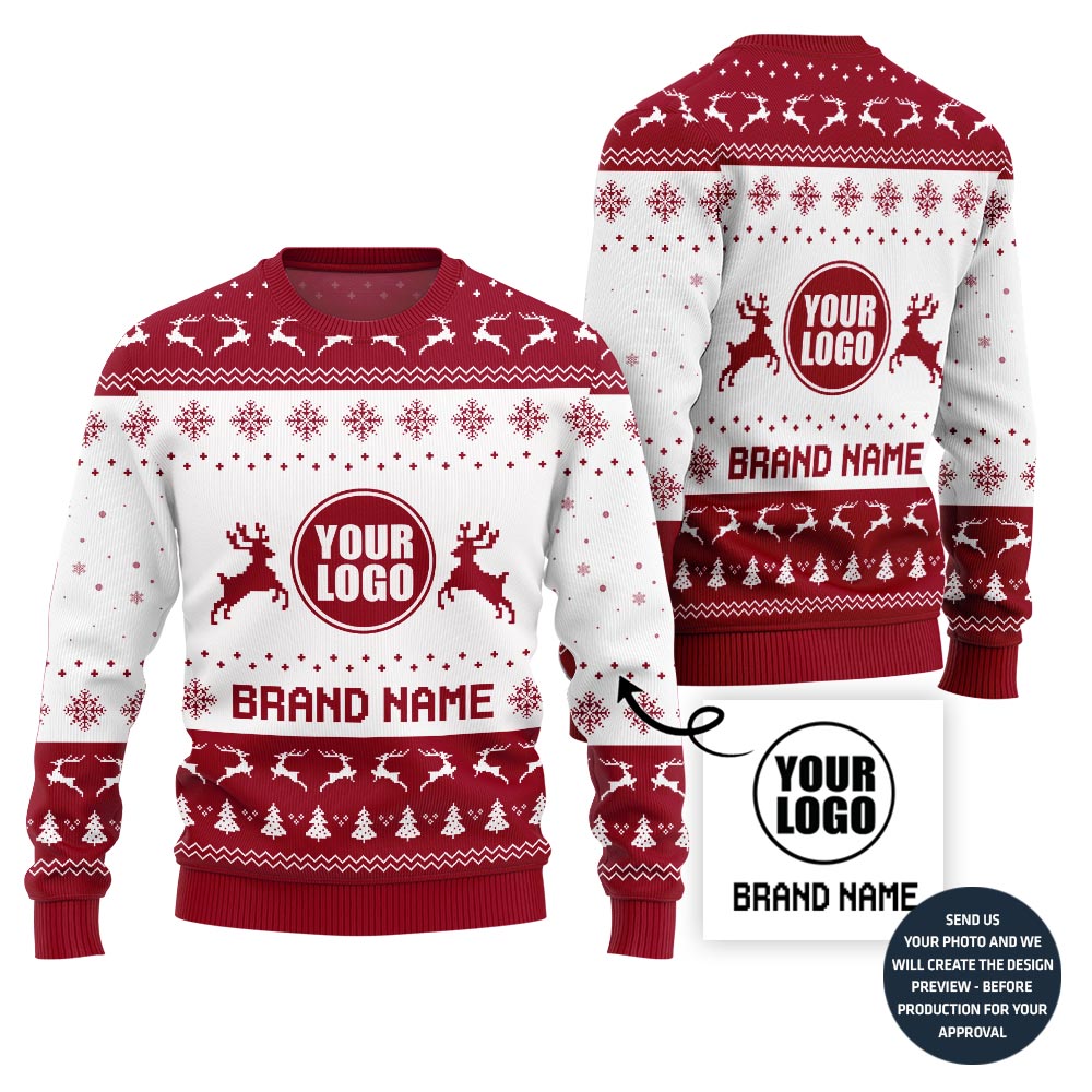 Custom Logo And Brand Name Reindeer Christmas Sweater