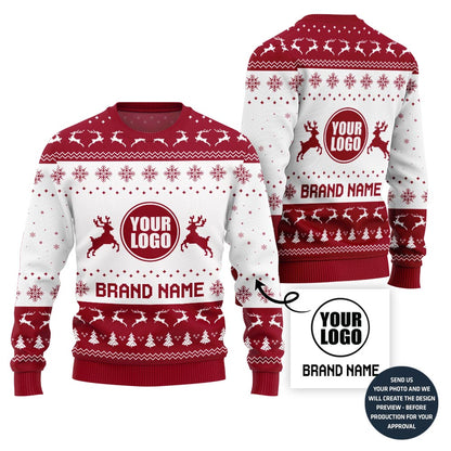 Custom Logo And Brand Name Reindeer Christmas Sweater
