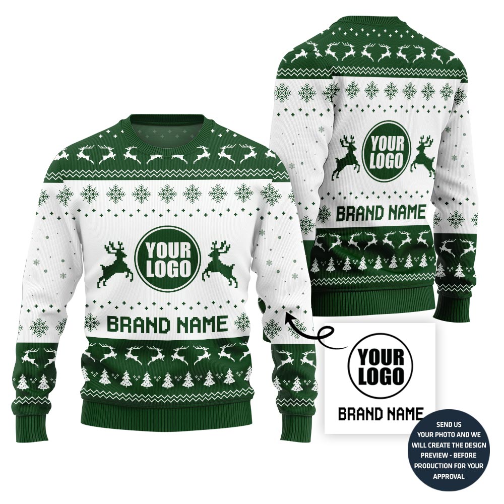 Custom Logo And Brand Name Reindeer Christmas Sweater