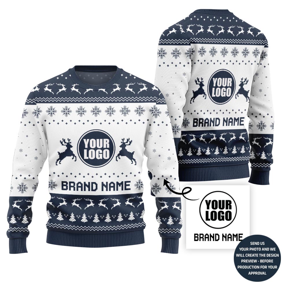 Custom Logo And Brand Name Reindeer Christmas Sweater