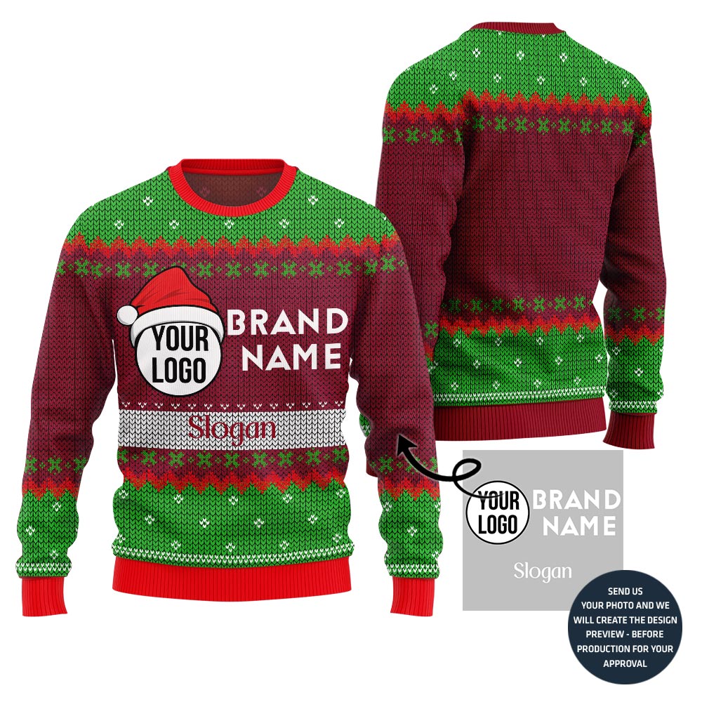 Custom Logo And Brand Name Slogan Christmas Sweater
