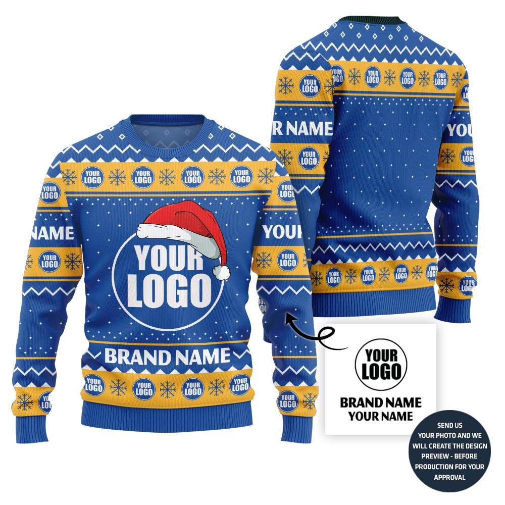 Custom Logo And Brand Name With Santa Hat Xmas Sweater