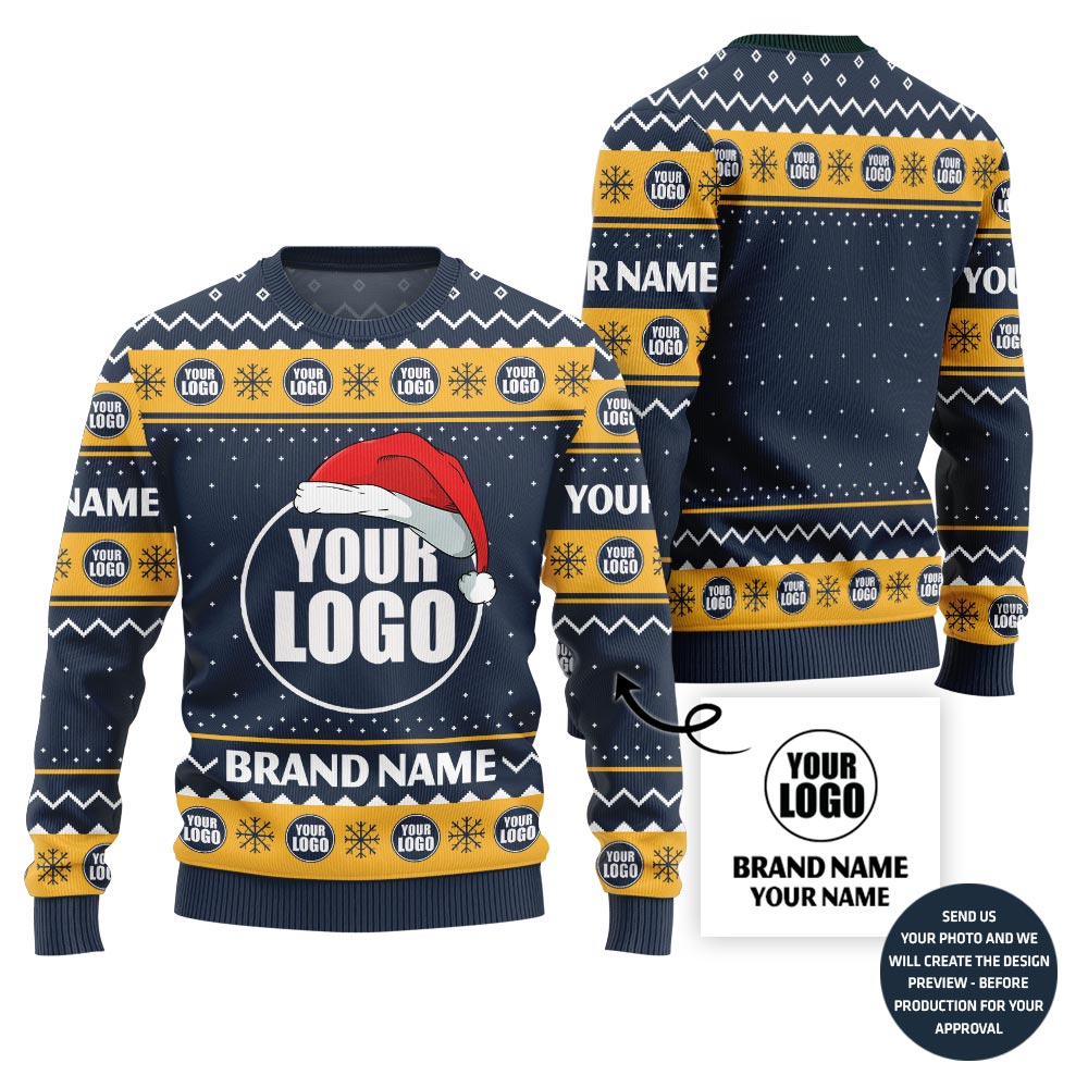 Custom Logo And Brand Name With Santa Hat Xmas Sweater