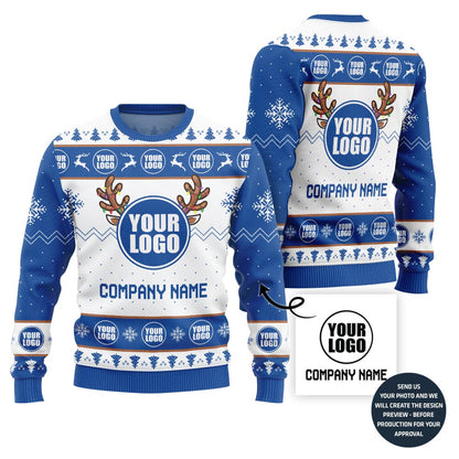 Custom Logo And Company Name Reindeer Xmas Sweater