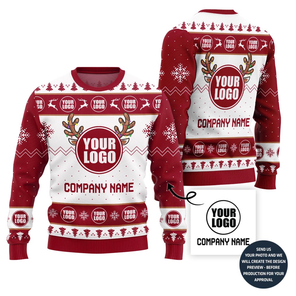 Custom Logo And Company Name Reindeer Xmas Sweater