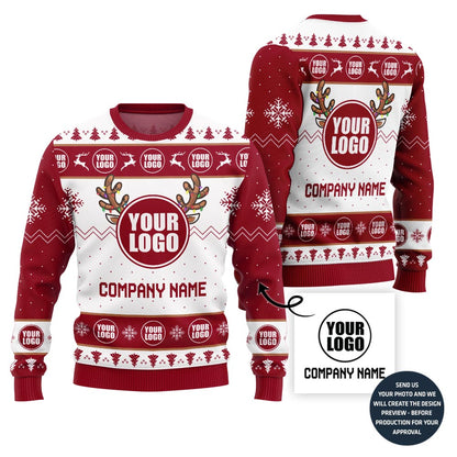 Custom Logo And Company Name Reindeer Xmas Sweater