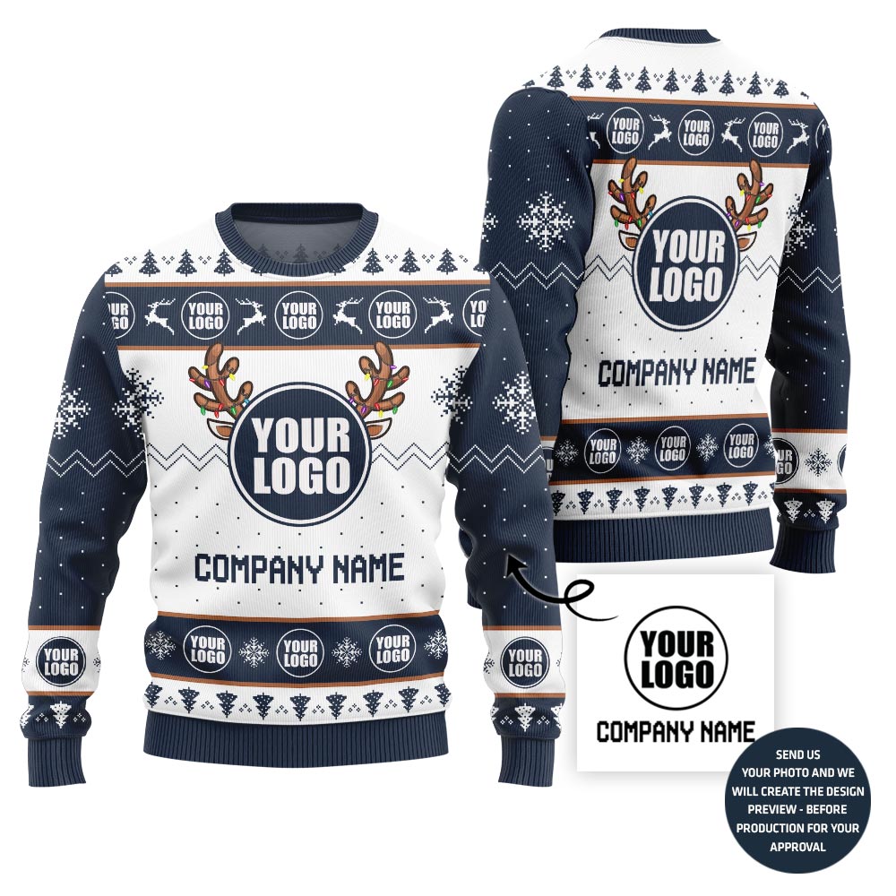Custom Logo And Company Name Reindeer Xmas Sweater