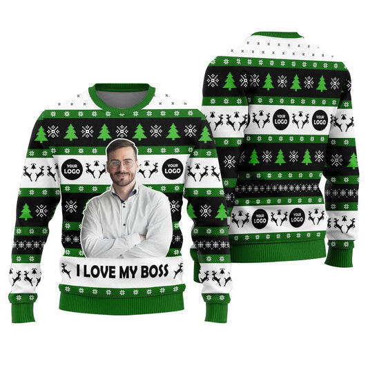 Custom Logo And Face Ugly Sweater For Your Boss
