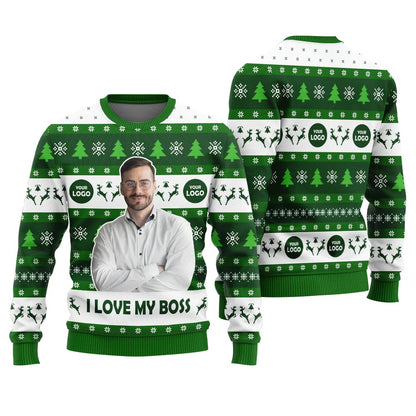 Custom Logo And Face Ugly Sweater For Your Boss