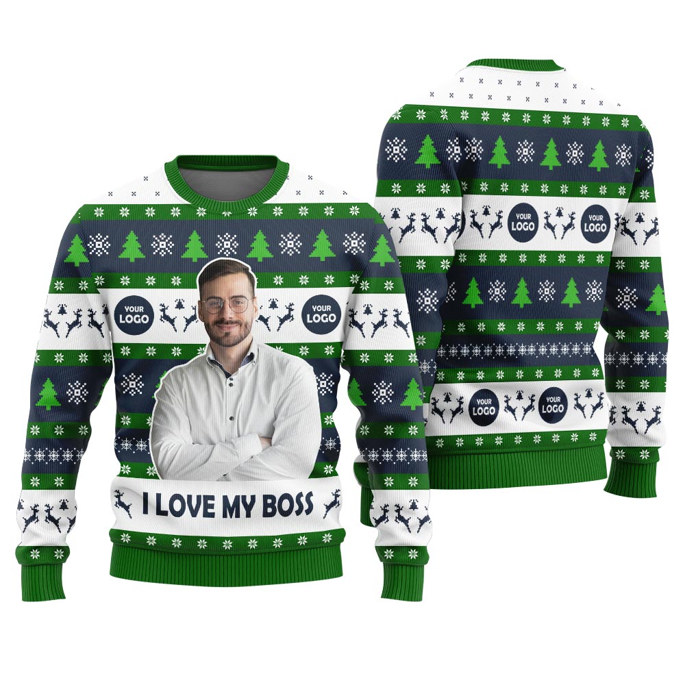 Custom Logo And Face Ugly Sweater For Your Boss