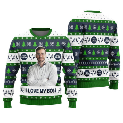 Custom Logo And Face Ugly Sweater For Your Boss