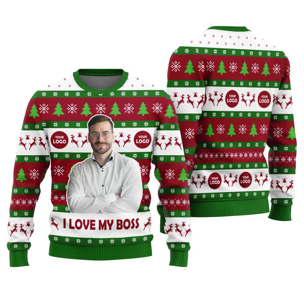 Custom Logo And Face Ugly Sweater For Your Boss