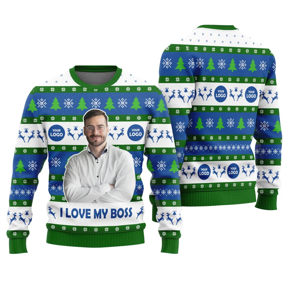Custom Logo And Face Ugly Sweater For Your Boss