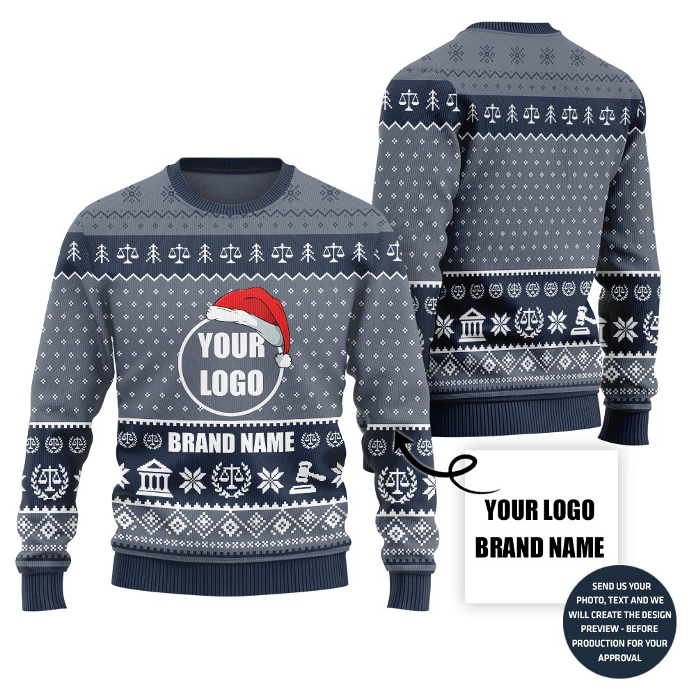 Custom Logo And Firm Name Ugly Xmas Sweater For Lawyers