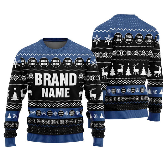 Custom Logo And Name For Brand Christmas Sweater Black