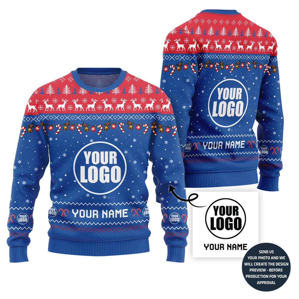 Custom Logo And Name For Teams Ugly Christmas Sweater