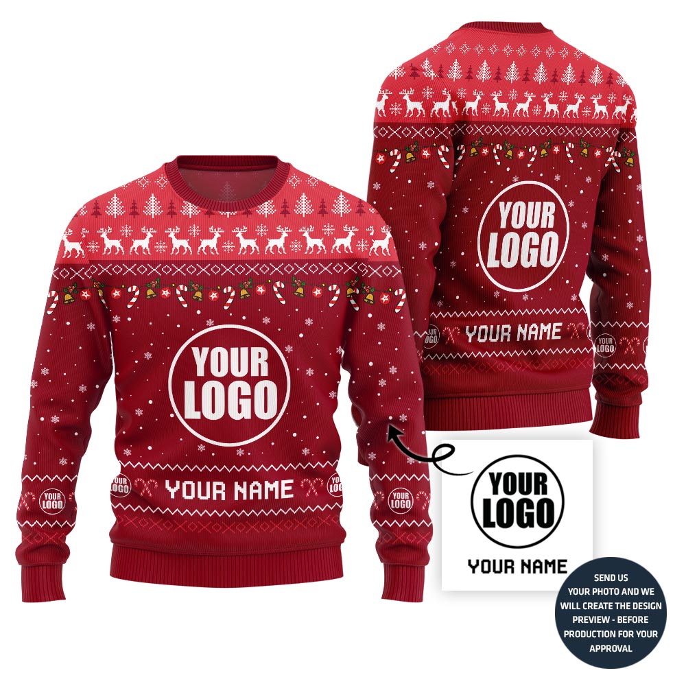 Custom Logo And Name For Teams Ugly Christmas Sweater