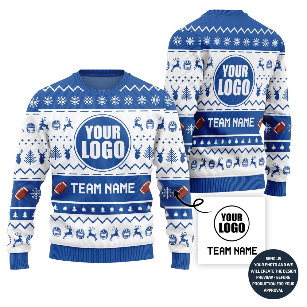Custom Logo And Name Holiday Sweater For Football Team