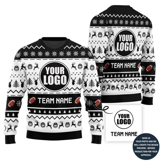 Custom Logo And Name Holiday Sweater For Football Team