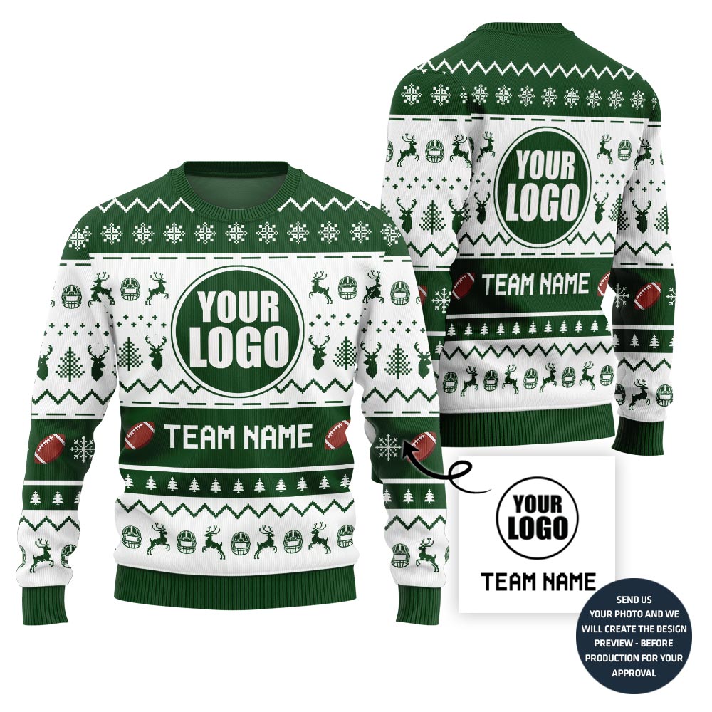 Custom Logo And Name Holiday Sweater For Football Team