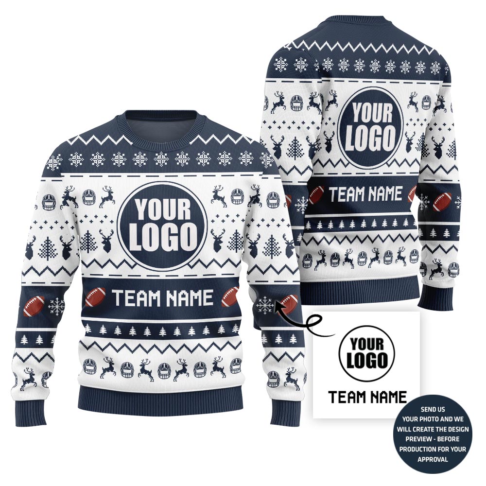 Custom Logo And Name Holiday Sweater For Football Team
