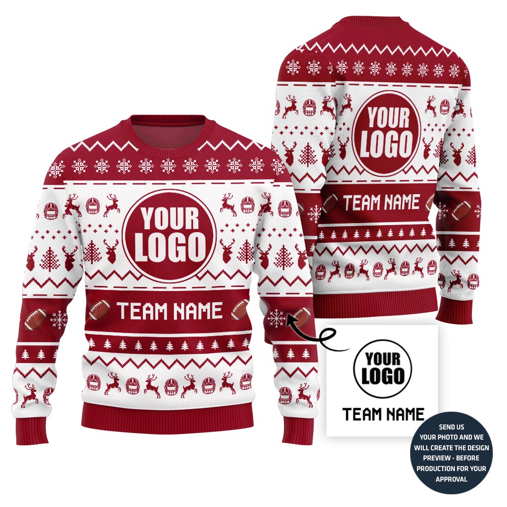 Custom Logo And Name Holiday Sweater For Football Team