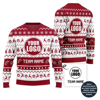 Custom Logo And Name Holiday Sweater For Football Team
