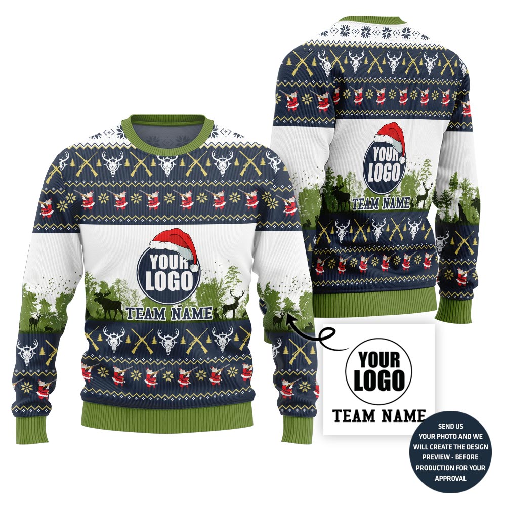 Custom Logo And Name Hunting Team Ugly Christmas Sweater