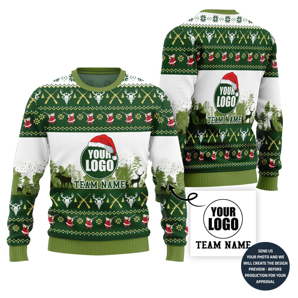 Custom Logo And Name Hunting Team Ugly Christmas Sweater