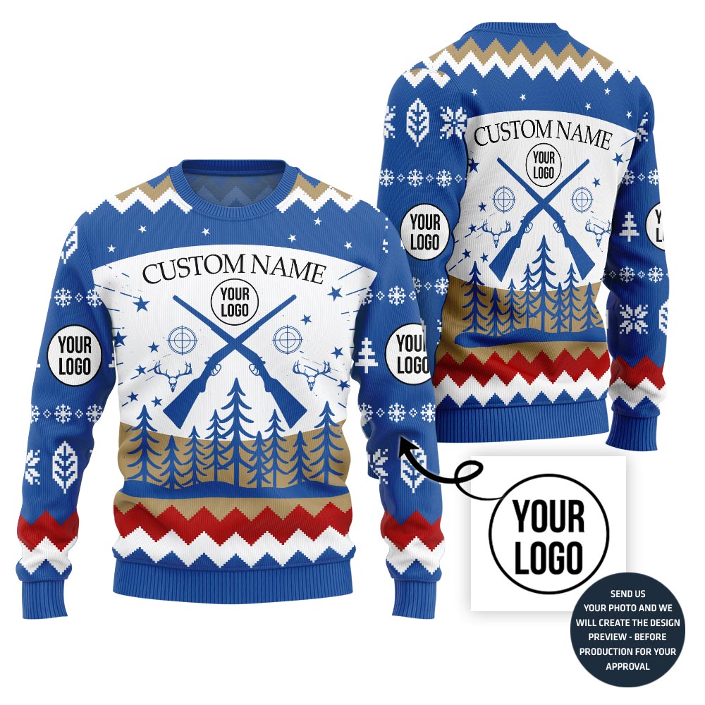 Custom Logo And Name Hunting Ugly Christmas Sweater