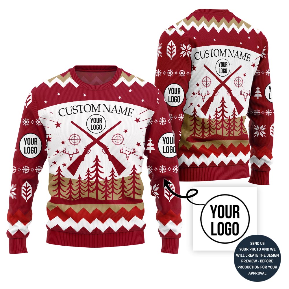 Custom Logo And Name Hunting Ugly Christmas Sweater