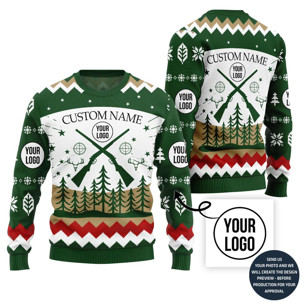 Custom Logo And Name Hunting Ugly Christmas Sweater