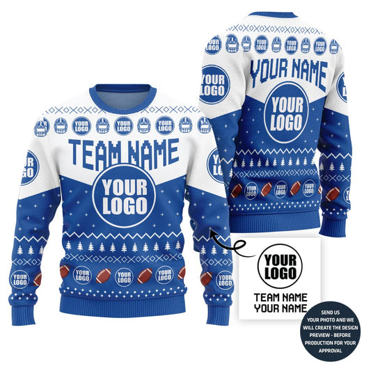 Custom Logo And Name Ugly Christmas Sweater For Football Team