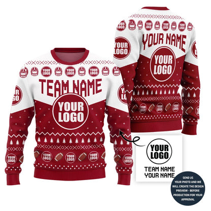 Custom Logo And Name Ugly Christmas Sweater For Football Team