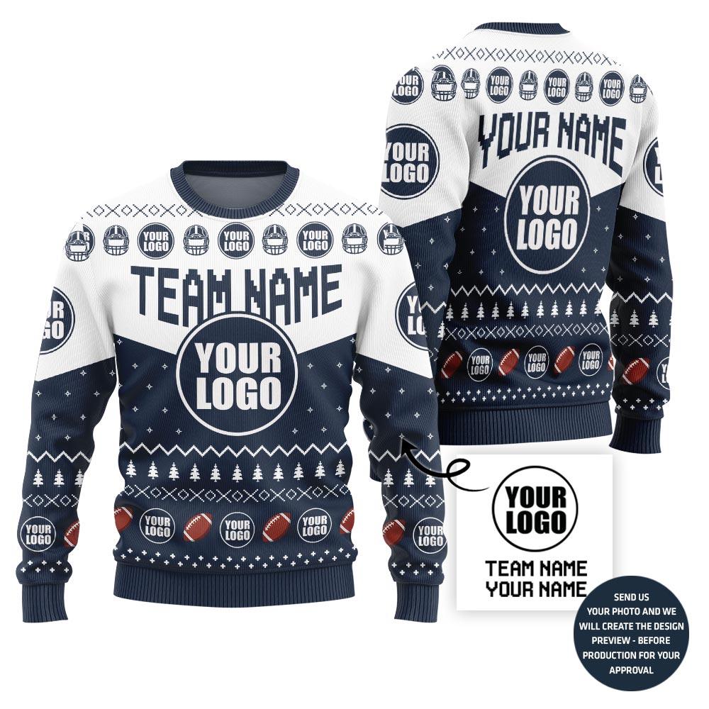 Custom Logo And Name Ugly Christmas Sweater For Football Team