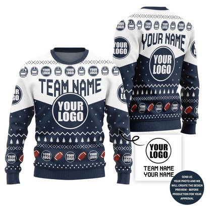 Custom Logo And Name Ugly Christmas Sweater For Football Team