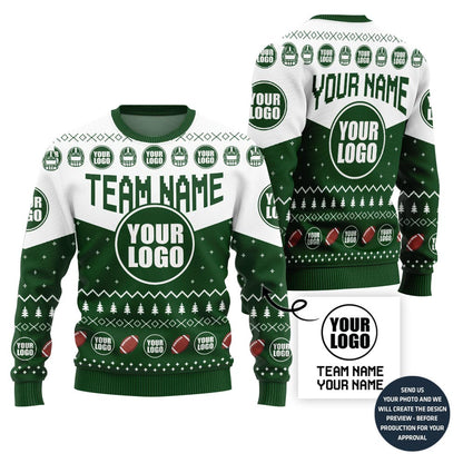 Custom Logo And Name Ugly Christmas Sweater For Football Team