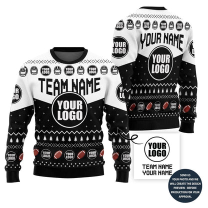 Custom Logo And Name Ugly Christmas Sweater For Football Team