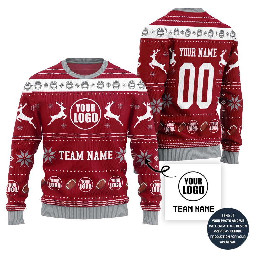 Custom Logo And Team Name Football Funny Xmas Sweater