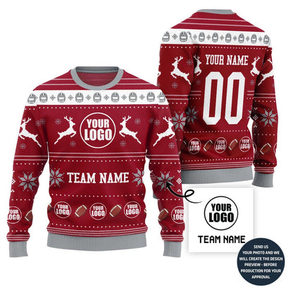 Custom Logo And Team Name Football Funny Xmas Sweater