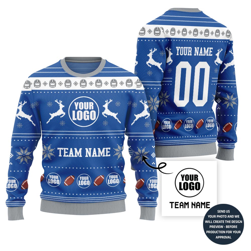 Custom Logo And Team Name Football Funny Xmas Sweater