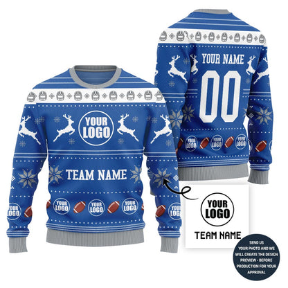 Custom Logo And Team Name Football Funny Xmas Sweater