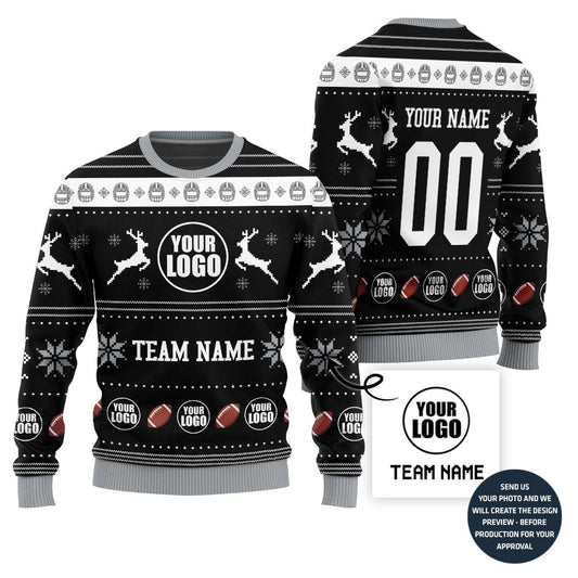 Custom Logo And Team Name Football Funny Xmas Sweater