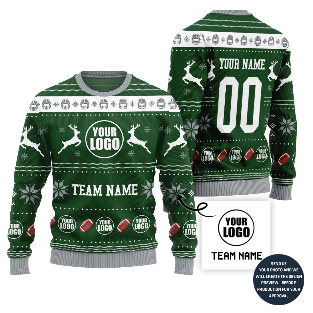 Custom Logo And Team Name Football Funny Xmas Sweater