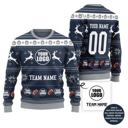 Custom Logo And Team Name Football Funny Xmas Sweater