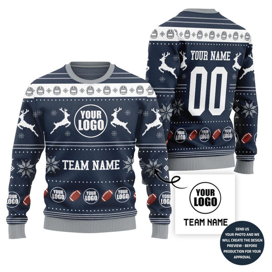 Custom Logo And Team Name Football Funny Xmas Sweater